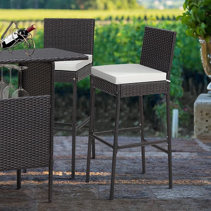Tangkula Set of 4 Patio Wicker Barstools, Outdoor Bar Height Chair w/Soft Seat - Image 5