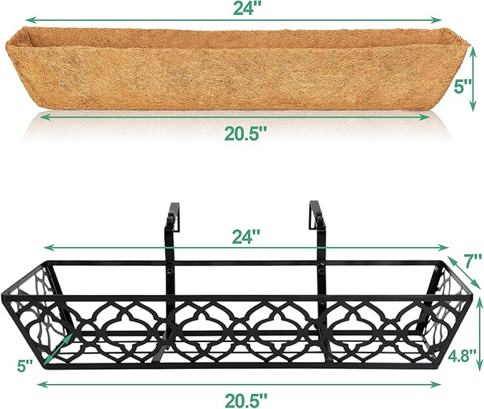2pcs 24 Inch Window Deck with Coco Liner, Metal Hanging Flower Planter Window - Image 2