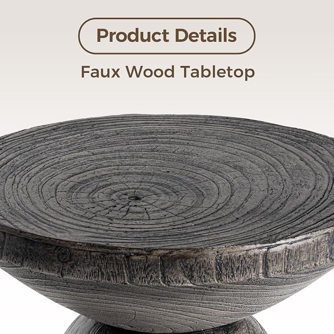 COSIEST Outdoor Side Table Colored Faux Wood, Stump End Stool w Tree Rings - Image 3