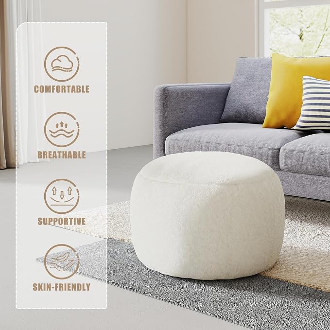 Round Stuffed Pouf Ottoman for Foot Rest, A Round Modern Foam Filled Poufs - Image 7