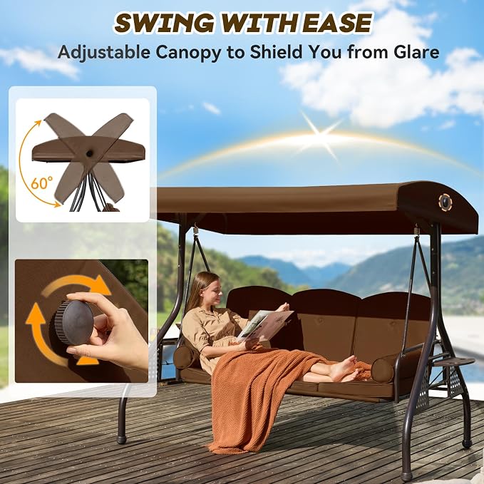 3 in 1 Patio Swing with Adjustable Canopy - Image 4