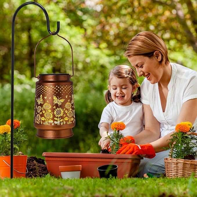 Solar Lanterns Outdoor Waterproof Garden Decor, Metal LED Garden Light Birthday - Image 7