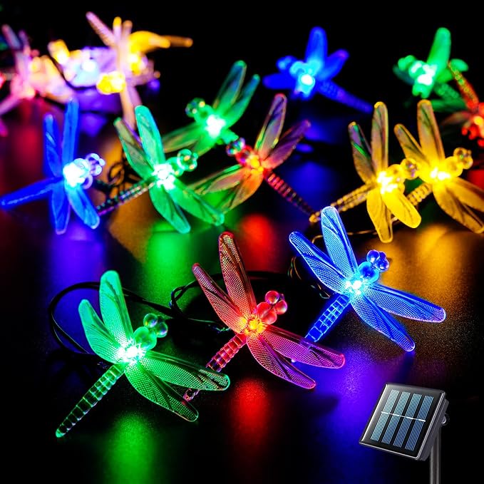 JMEXSUSS Dragonfly Solar String Lights Outdoor, 25.6FT 30 LED Waterproof Solar by JMEXSUSS