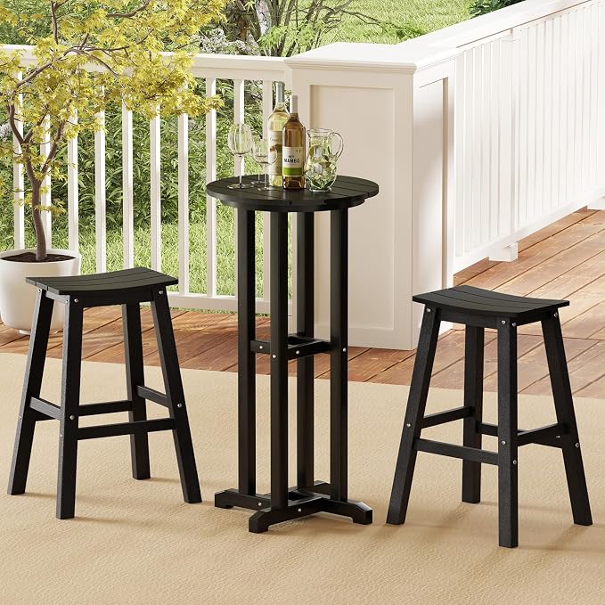 Tangkula 21.5" Round Bar Table, Patio HDPE Bar Height Dining Table w/Slatted - Image 4