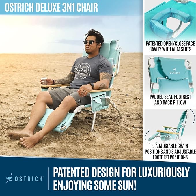 Ostrich the Deluxe 3N1 Lightweight Lawn Beach Reclining Lounge Chair - Image 6