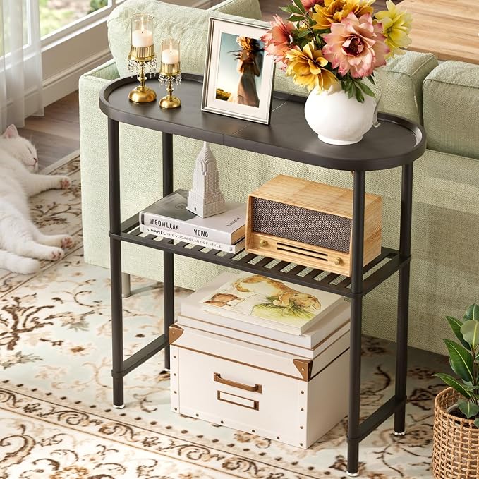 Narrow Hallway Table for Entryway, Small Console Table Black 30.7", Bamboo - Image 4