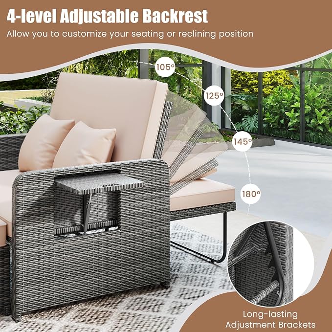 LDAILY Moccha Outdoor Daybed, Wicker Loveseat Sofa Set - Image 2