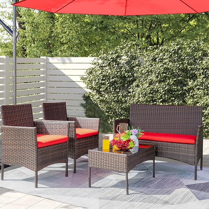 Greesum Patio Furniture 4 Pieces Conversation Sets Outdoor Wicker Rattan Chairs - Image 2