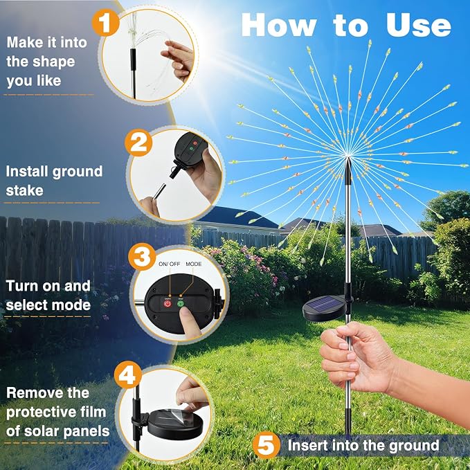 btfarm 1 Pack Solar Garden Lights Outdoor, 8 Modes Firework Lights Solar Powered - Image 3