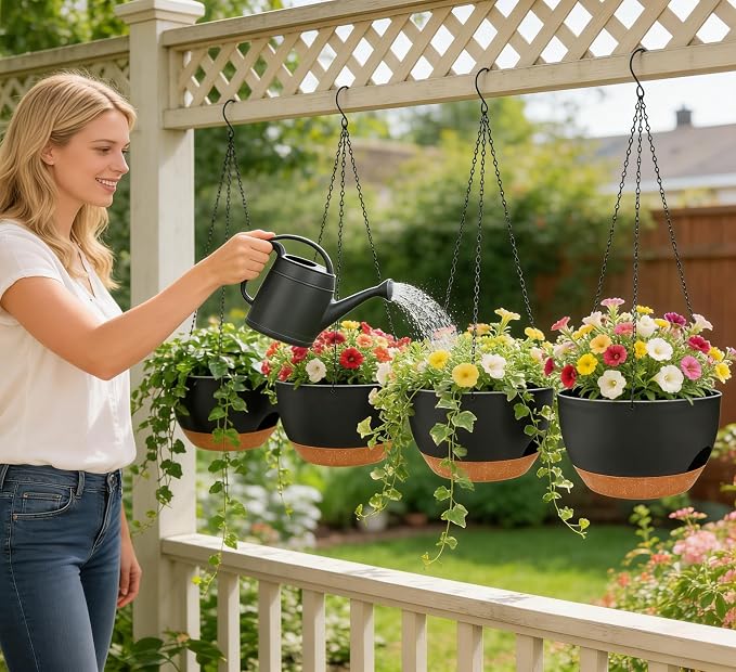 Set of 4-8 Inch Self Watering Hanging Planters - Image 3