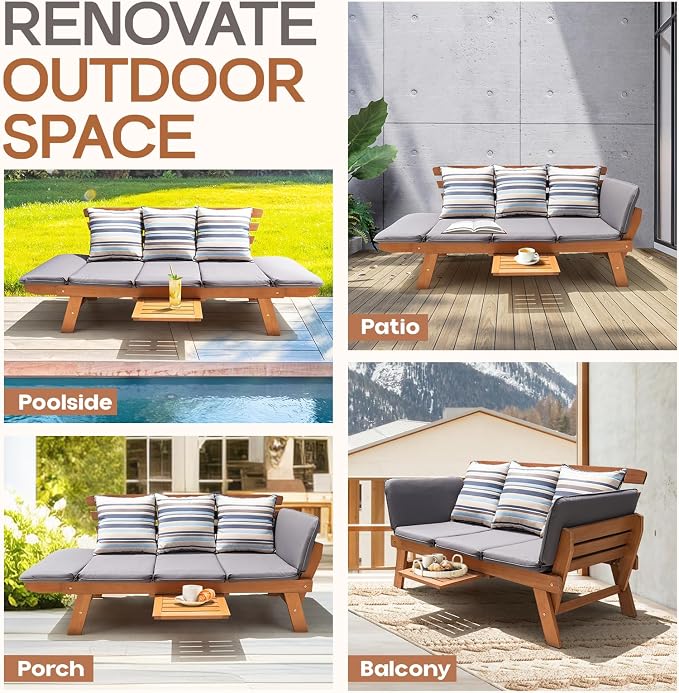 IDZO Amelie Eucalyptus Convertible Outdoor Sofa, 750lbs Capacity Patio Couch - Image 6