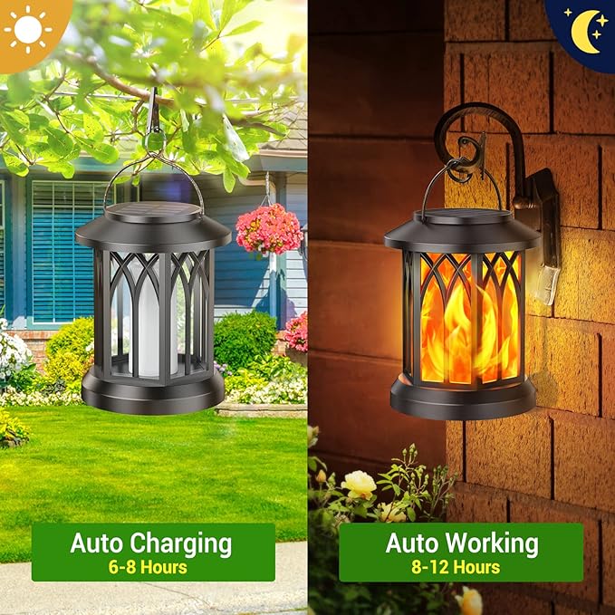 KOOPER Hanging Solar Lights Lantern Outdoor, Flickering Flames Solar Outdoor - Image 3