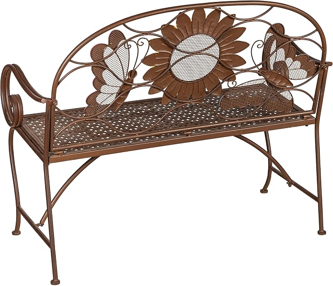 Evergreen Garden Sunflower Garden Bench Outdoors & Indoors | Cast Iron Metal - Image 4