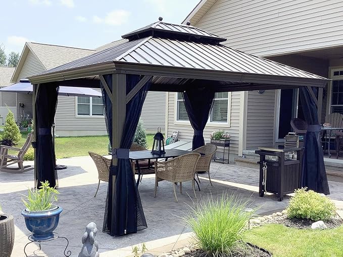 PURPLE LEAF Hardtop Gazebo 12' X 14' Metal Roof by PURPLELEAF