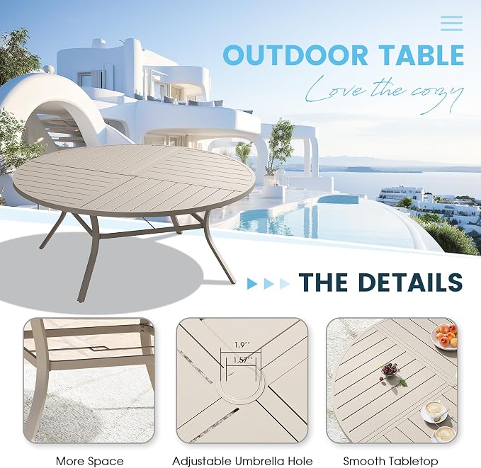 Patio Dining Table for 8-10, Round Metal Outdoor Table - Image 4