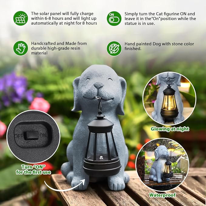 Solar Dog Garden Statue with Lantern, Outdoor Waterproof Dog Figurine Decor - Image 4