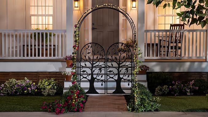 Plow & Hearth Arch Metal Outdoor Garden Arbor, 84 inches Tall, Iron Trellis - Image 7