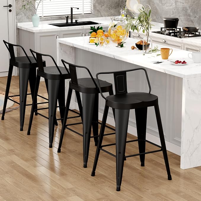 ALISH 26 Inch Bar Stools Set of 4, Industrial Metal Barstools Farmhouse Bar - Image 9