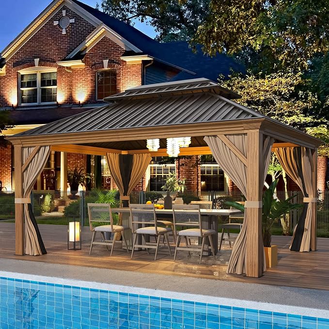 EROMMY 12x14 Gazebo, Wooden Finish Frame Gazebos by EROMMY