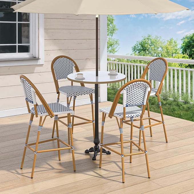 ONBRILL French Outdoor Bar Stool Set of 4, Patio Counter Height Chairs - Image 3