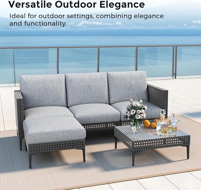 5 Pieces Outdoor Patio Conversation Set – Rattan L-Shaped Corner Sofa - Image 8