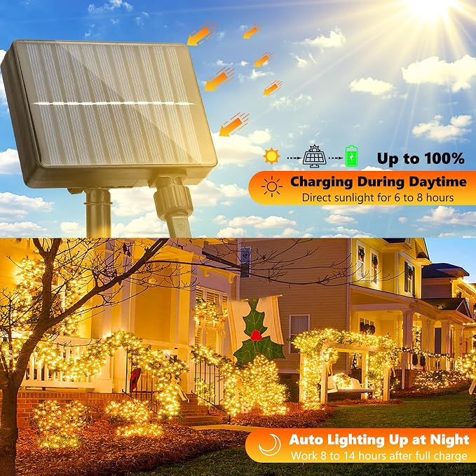 Joomer Solar String Lights Outdoor, 105FT 300 LED 8 Modes Outdoor String Lights - Image 4