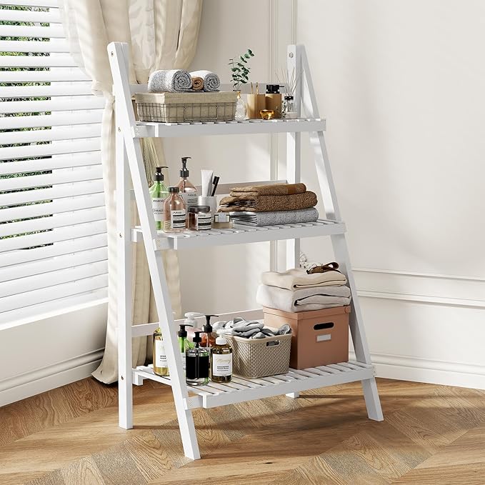 Bamboo Bookshelf 3-Tier Ladder Shelf, 39.4” Freestanding Open Bookcase Book - Image 5