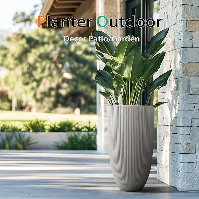 Tall Planters for Outdoor Plants, Large Concrete Flower Pots for Garden Front - Image 3