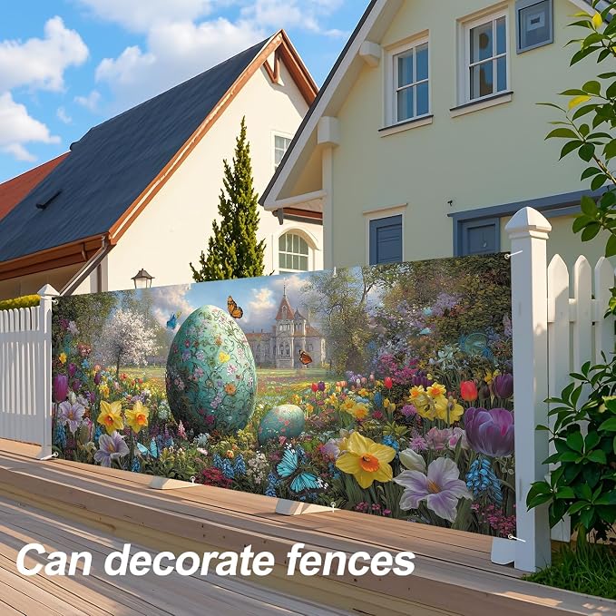 ANNA QUEEN Easter Garage Door Banner 6x13FT, Giant Floral Easter Egg Garden - Image 5