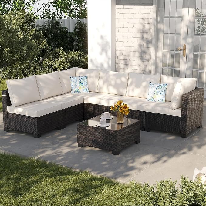 7 Pieces Outdoor Conversation Sectional Rattan Sofa, Patio Furniture Set - Image 6