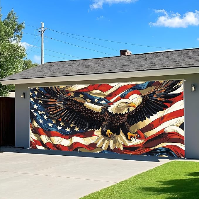 ANNA QUEEN American Flag Garage Door Banner 6x13FT, Bald Eagle USA Flag Garage - Image 8