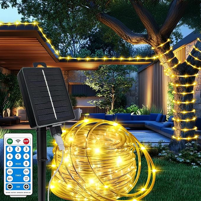 Solar Rope Lights Waterproof 39FT 100LEDs, High Capacity Rechargeable Battery by LairtPOW