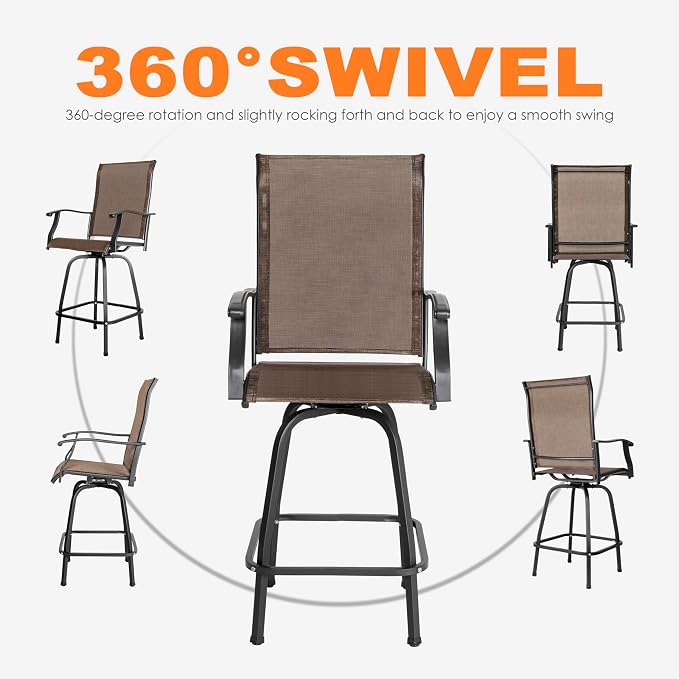 NUU GARDEN 3 Piece Patio Bar Set, Textilene Bar Stools Set, All Weather Outdoor - Image 4