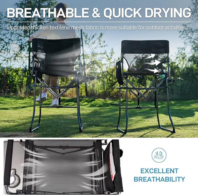 EVER ADVANCED Portable 30.7" Seat Height Tall Folding Camping Chair Directors - Image 4