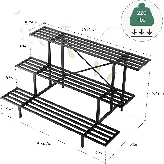 Zhongma 3 Tier Sturdy Metal Plant Stand, L45.67 x W26 x H23.6 inch, Heavy Duty - Image 5