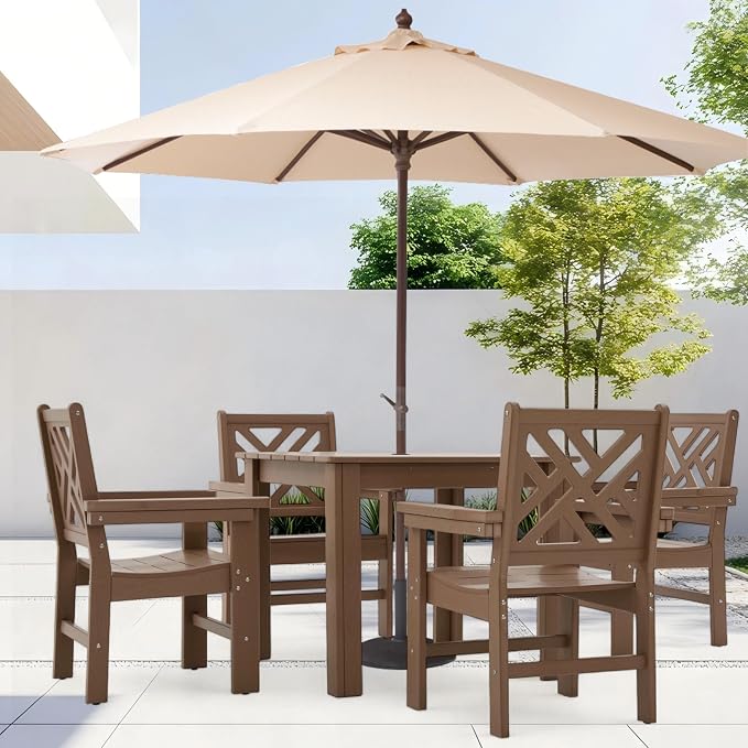 HDPE Outdoor Dining Set, 5-Piece Outdoor Table and Chairs Include 4 Armchair - Image 7