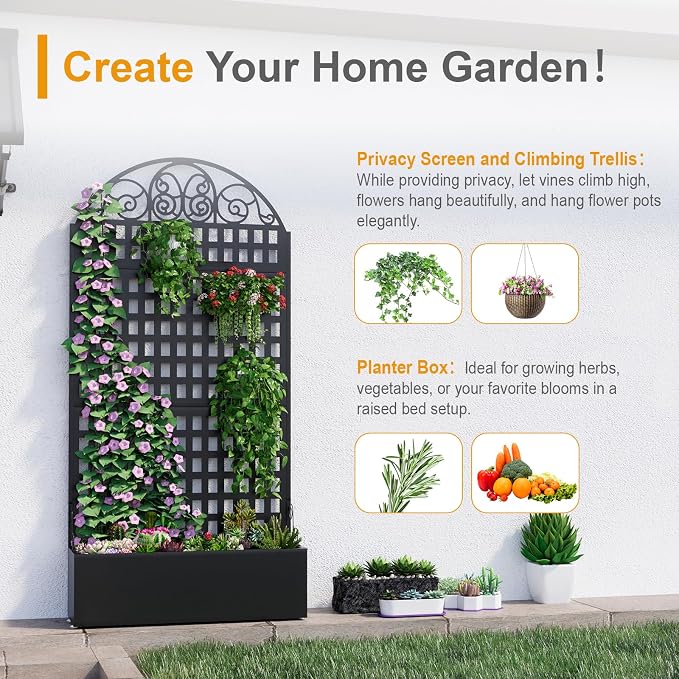 Metal Raised Garden Bed with Trellis, Freestanding Divider Fence with Drainage - Image 5