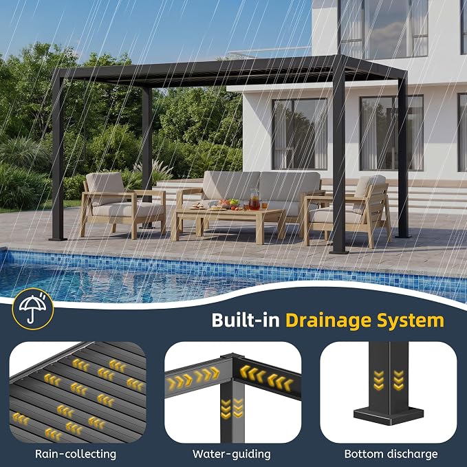 10' x 13' Louvered Pergola, Metal Patio Pergola - Image 2