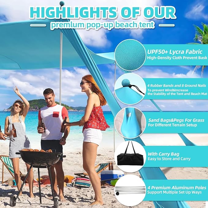 Beach Tent Sun Shelter UPF50+, 10x10 FT Family Pop Up Sun Shade - Image 3