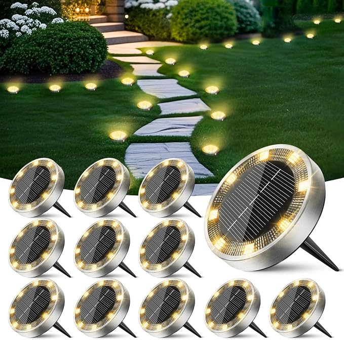 Peasur Mini Solar Ground Lights Outdoor, 12 Pack Flat Solar Powered Disc Lights by Peasur