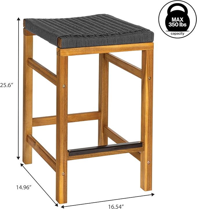 JONATHAN Y CSL1201B-SET2 Armand 25.6" Modern Coastal Backless Acacia Wood - Image 3