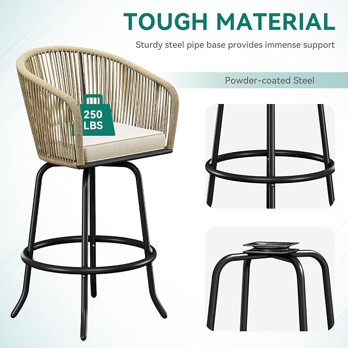 YITAHOME Patio Bar Stools Set of 4, Counter Height Swivel Bar Stools - Image 8
