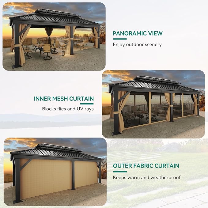 YITAHOME 12x18ft Gazebo Hardtop Canopy Outdoor Heavy Duty Double Roof - Image 6