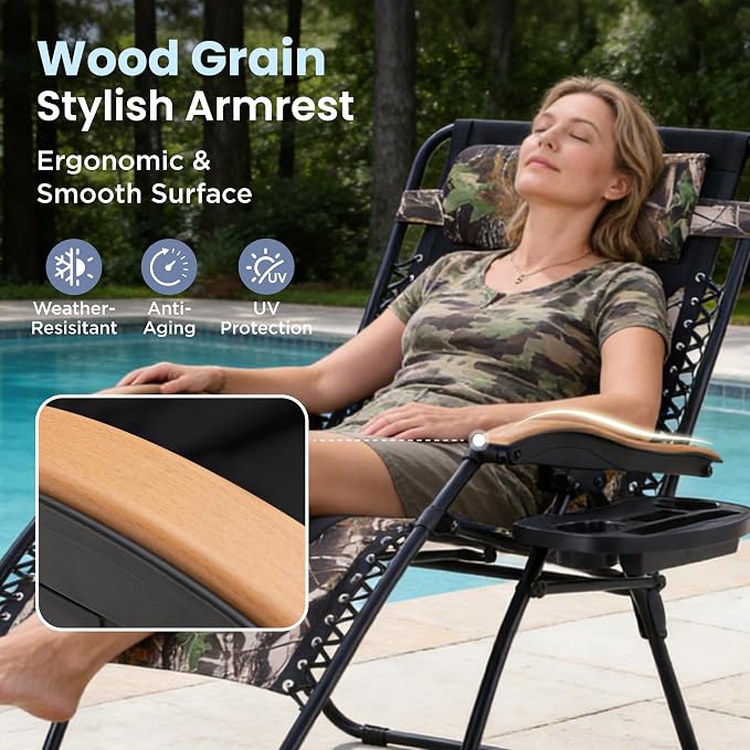 PHI VILLA XXL Oversized Padded Zero Gravity Chair Set of 2, Foldable Patio - Image 5