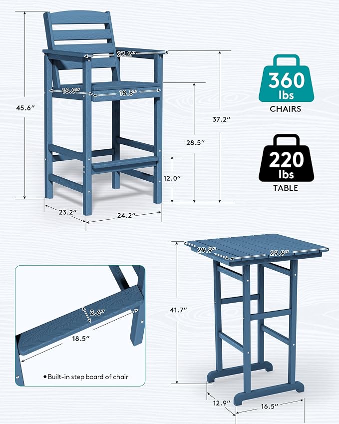 SERWALL 6 Pieces Outdoor Patio Bar Set - Image 4