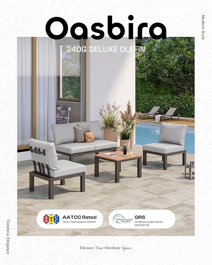 Aluminum Outdoor Patio Furniture Set, 4 Seats Modular Patio Sectional Sofa Set - Image 7