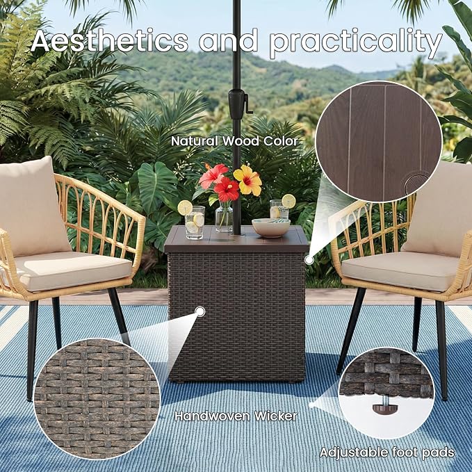 Outdoor Patio Table with Umbrella Hole, Umbrella Side Table Base Stand - Image 3