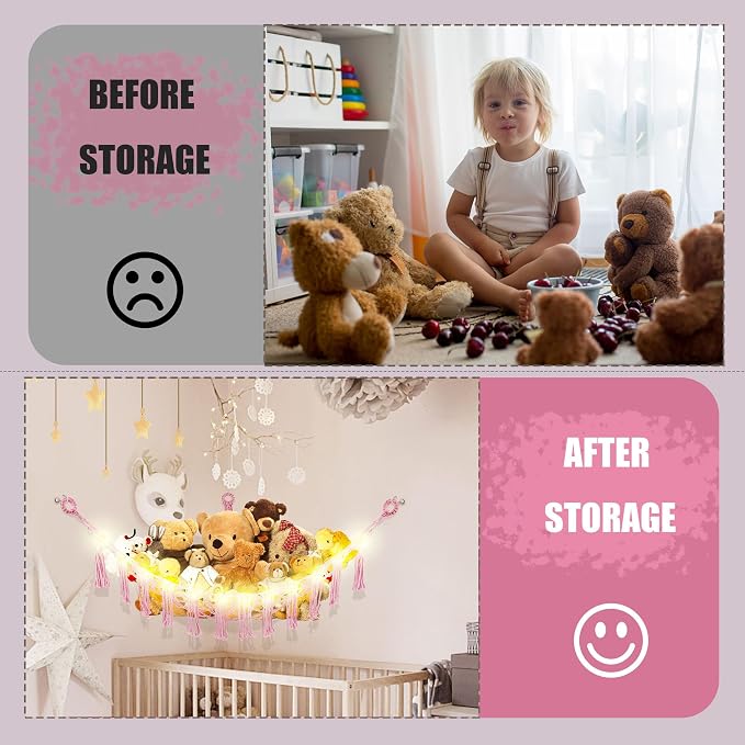 Stuffed Animal Hammock with LED Light, Large Stuffed Animals Storage Corner - Image 4
