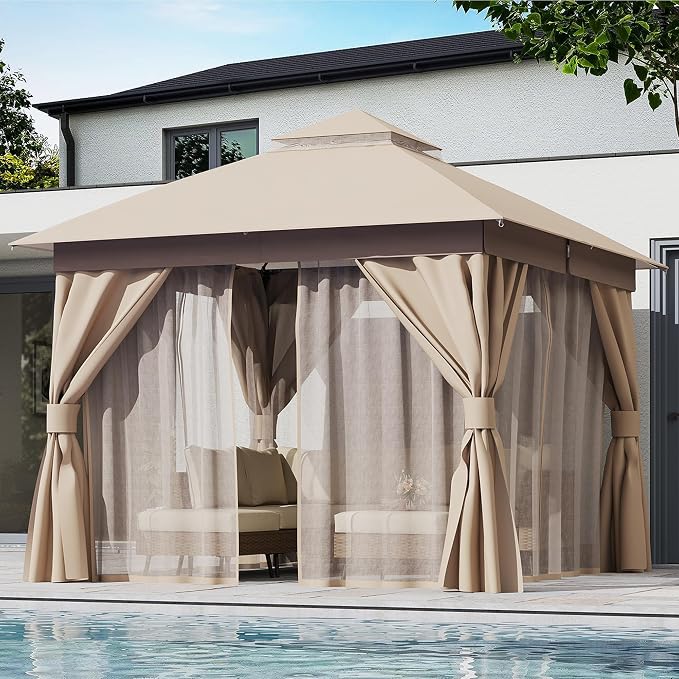 LAUSAINT HOME Semi-Permanent Outdoor Patio Gazebo 10'x10', Heavy Duty Party by LAUSAINTHOME