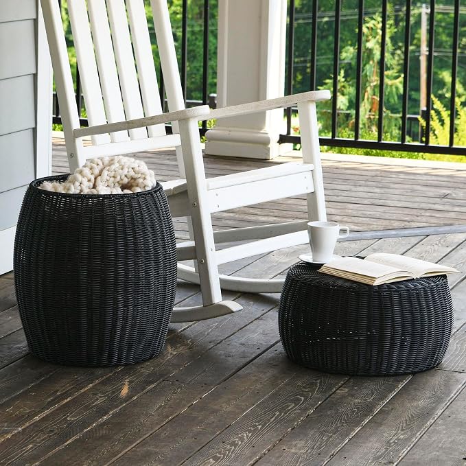 Household Essentials Handwoven Resin Storage Stool Ottoman - Image 3
